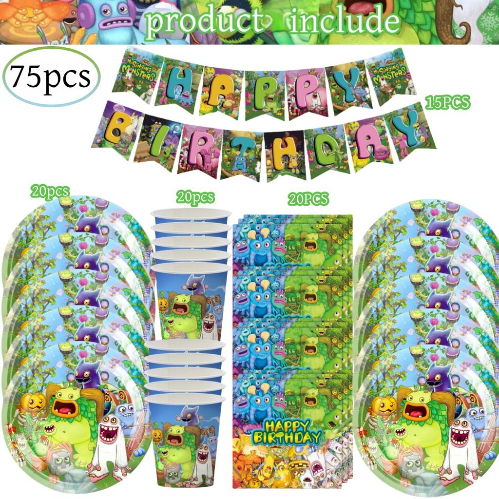 Декор на День Рождения My Singing Monsters на 20 человек Одноразовая Посуда Скатерть Тарелка Детский Праздник Подарок для Детей Мальчишник Товары для Вечеринки