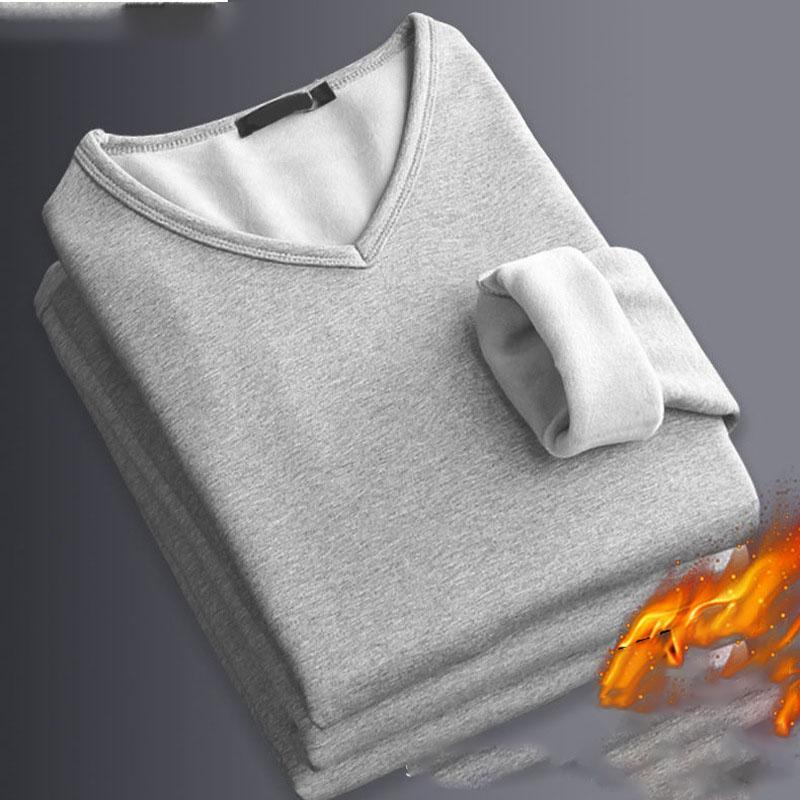 Термобелье для мужчин, верхняя часть, плотная терморубашка, длинный рукав, толстая рубашка, мягкий плюшевый пуловер, теплая футболка