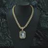 Sugar Cube Diamond Cuban Chain Men's Necklace with Gemstone Pendant