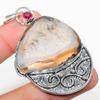 Natural Agate Geode Slice, Rubillite 925 Sterling Silver Pendant 2.60" L3f06