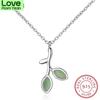 925 Sterling Silver Hope Green Tree Leaves Buds Enamel Women Pendant Necklaces For Women Sterling Silver Jewelry Scn302