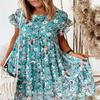 Women's Round Neck Floral Print Short Sleeve Loose Dress