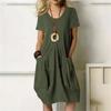 Solid Casual Dress Women Oversized O-Neck Short Sleeve Dresses with Pocket Daily Street Wear Plus Size Fashion Lady Summer Dress
