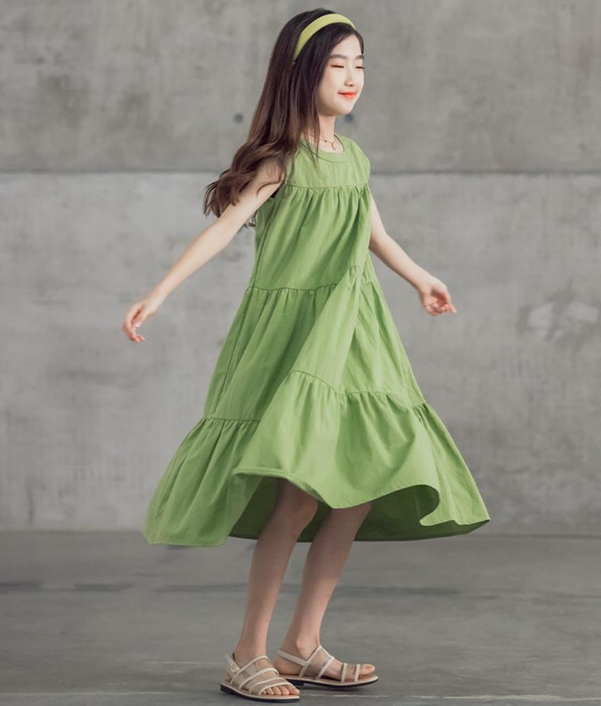 Юван Летнее Платье Макси без Рукавов с Многоярусным Летним Платьем для Начальной Школы Стильный Корейский Размер 130 Детское Платье, Платье, Юбка для Девочек,