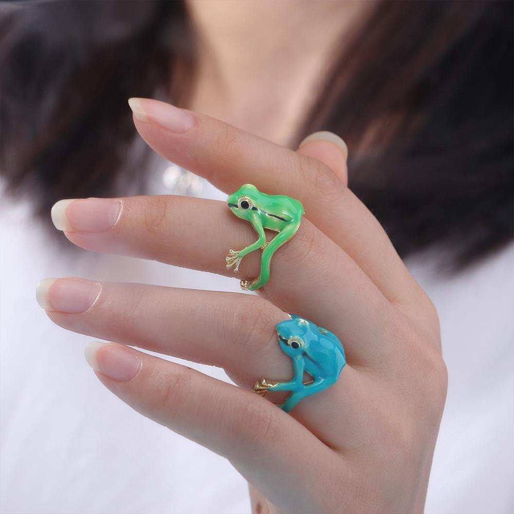 Zinc Zinc Alloy Creative Frog Ring Weird Finger Ring Exquisite Green Frog Ring  Gift