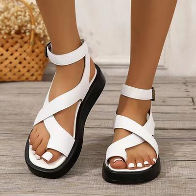 Женские летние однотонные босоножки с толстой подошвой, повседневные сандалии на круглом каблуке