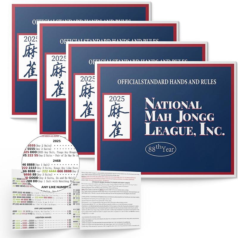 4Pcs 2025 Mahjong Cards Set Official Large Print Mah Jongg Card Standard Hands And Rules Cards Nmjl Official Strategy Reference