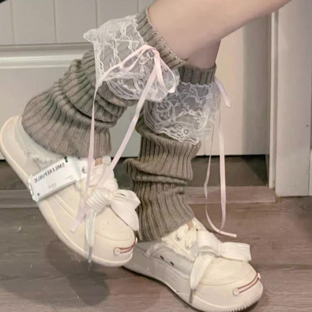 Knitted Streamer Long Socks Soft Leg Warmers Japanese Y2K Ankle Warmer Princess Style