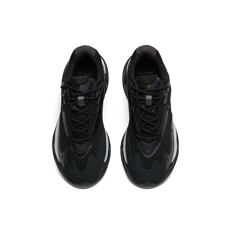 Anta Pulse Fabric Synthetic Leather Non-Slip Wear-Resistant Breathable Low-Top Dad Shoes Women Sneaker Black 122148833R-3