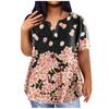 Women's Large T-shirt Summer Casual Print V-neck Short Sleeve Pocket Top