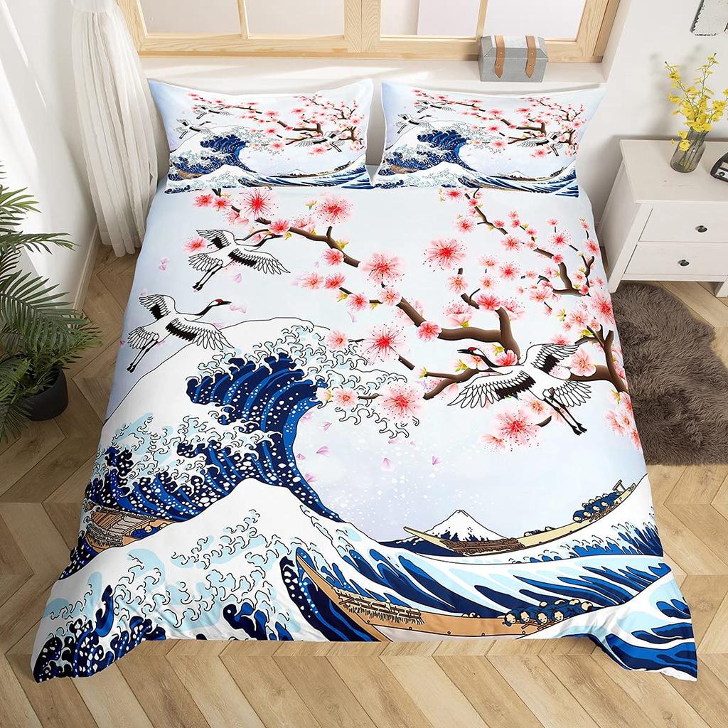 Cherry Blossoms Bedding Set Romantic Theme Pink Comforter Cover Set Duvet Cover Women Girls Couple Teen Soft Comforter,Full Size