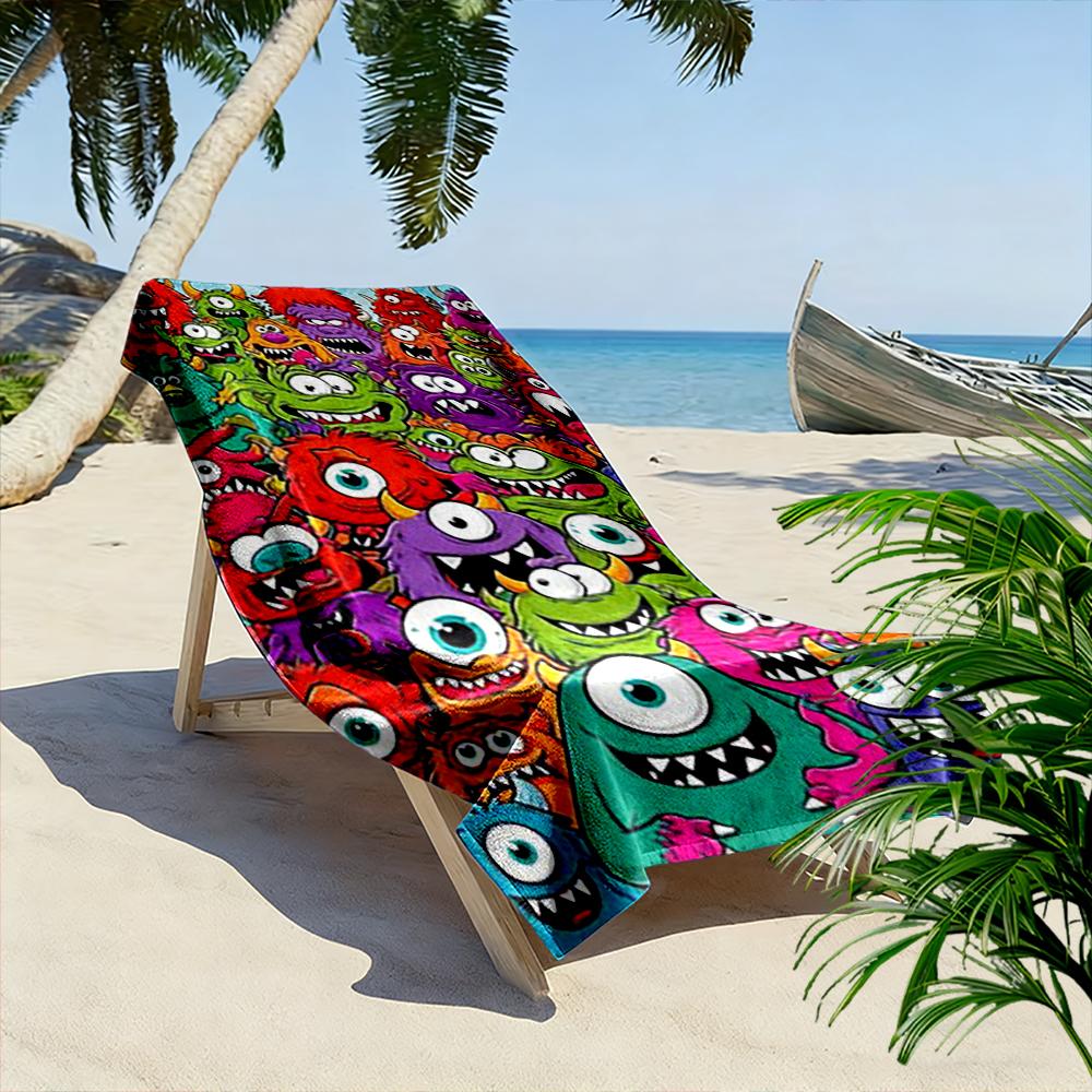 Colorful Cartoon Monsters Design Beach Towel Beach towel quick-drying for travel outdoor sports jogging beach and swimming