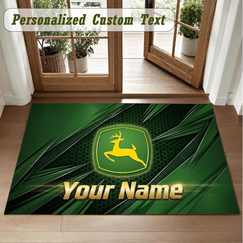 Crystal Velvet Square Rug Custom NameJohn Deere Pattern Non Slip Home Floor Decor Rug