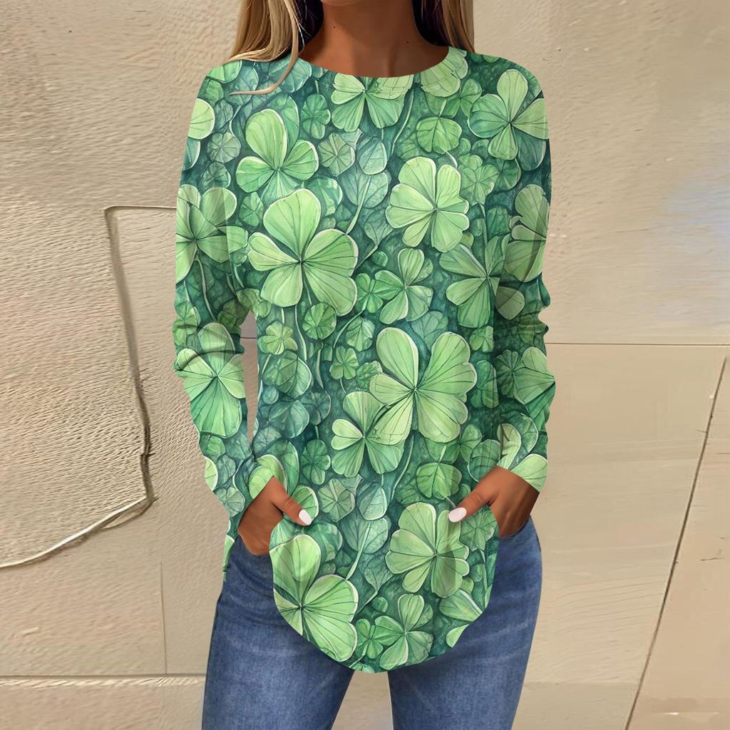 Женская модная свободная футболка с круглым вырезом и длинным рукавом с принтом