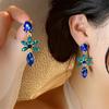 Zircon Blue Flower Water Drop Earrings French Light Luxury High-End Stud Earrings Personalized Design Earrings Women