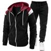 Cross Border New Men's Color Blocking Fashion Men's Casual Sports Hooded Sweatshirt Set