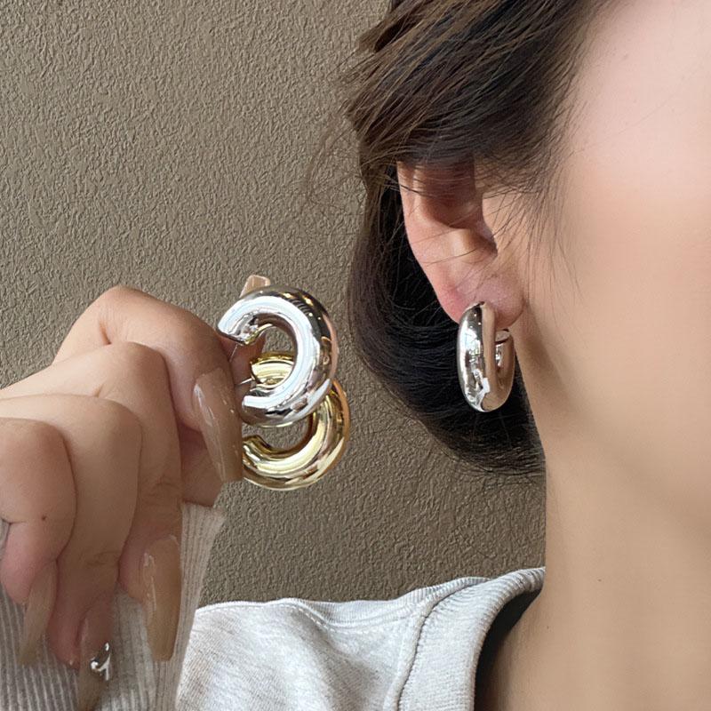 S925 Silver Needle Geometric Circle Earrings Simple Fashion All-matching Studs Niche Design Premium Ear Earrings