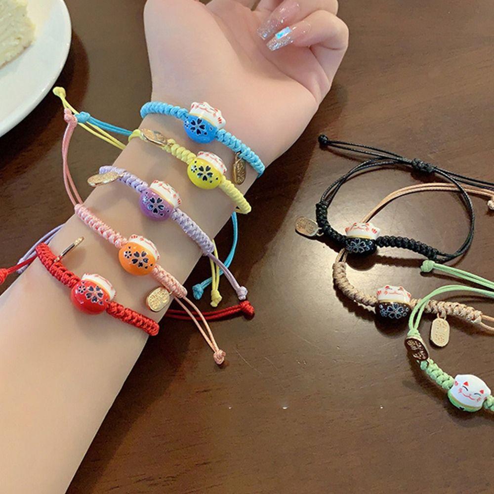 Браслет-веревочка ручной работы Манеки-неко Женский браслет на руку Креативное плетение красной веревочкой Мужской