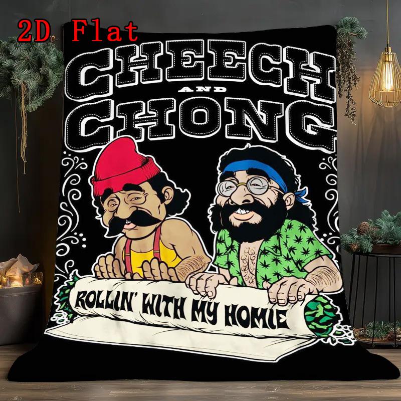 Cheech & Chong Style 2D Flat Pattern Flannel Blanket High quality All Seasons Warmth and Comfort Perfect for Christmas Gifts.