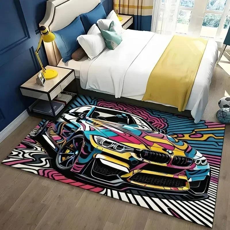 Racing Car Pattern Carpet for Man Cave Bedroom Living Room Home Sofa Decoration Washable Rug Kid Play Decor Floor Big Size Mat