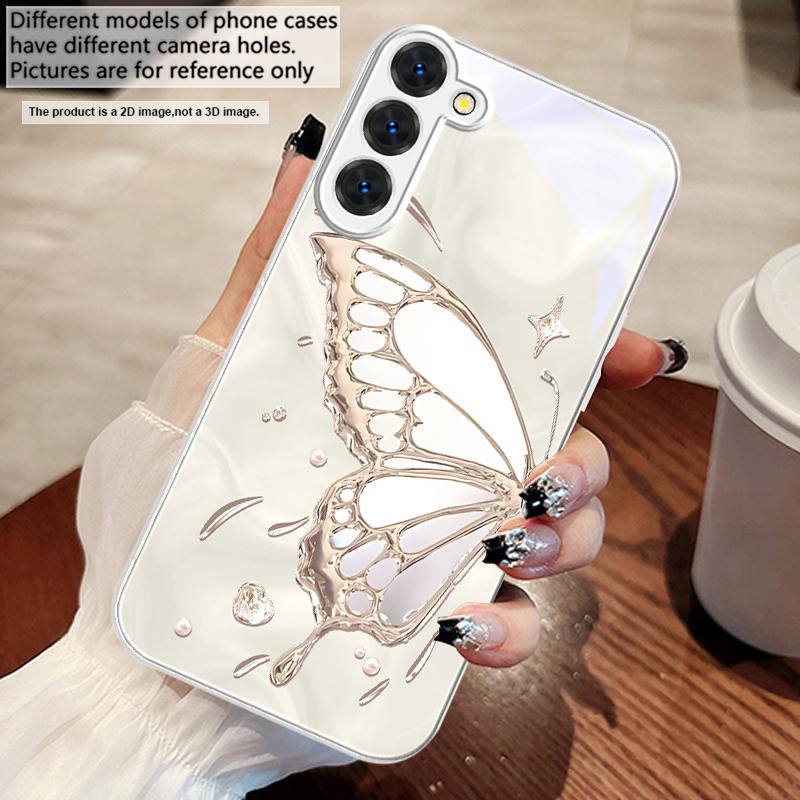 Бабочка из Ледяных Кристаллов Для Samsung S25 S25 Edge S25Ultra S8 9 S10 20 U ltra S21 Pro 22 Plus S23 FE S24 Ultra Стеклянный Чехол для Телефона