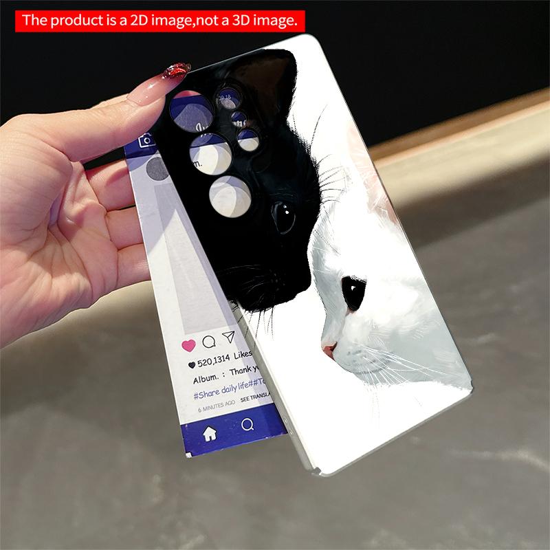 2DFlat Samsung phone case Black and White Cats Gentle Embrace Art Print Phone Case Applicable to Galaxy S22 S23 S24 S25ULTRA S26 A12 A13 A14 A15 A16
