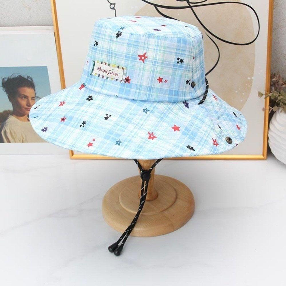 Sun Protection Women Sun Hat Star Sunscreen Bucket Hat Fashion Plaid Fisherman Hat Climbing