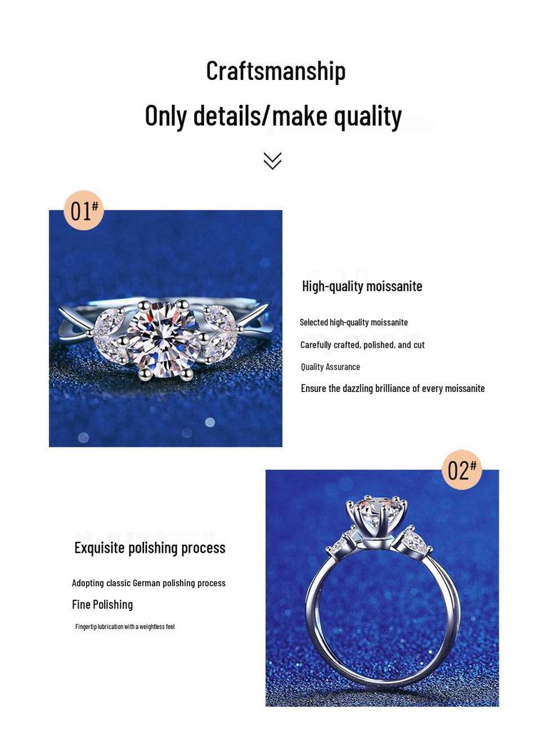 925 Sterling Silver Moissanite Ring - 1 Carat D Color, European & American Style Blooming Flower Design for Women