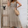 Women's Autumn Winter Temperament Lace Up Print Color High Waist Sleeveless Pleated Dress