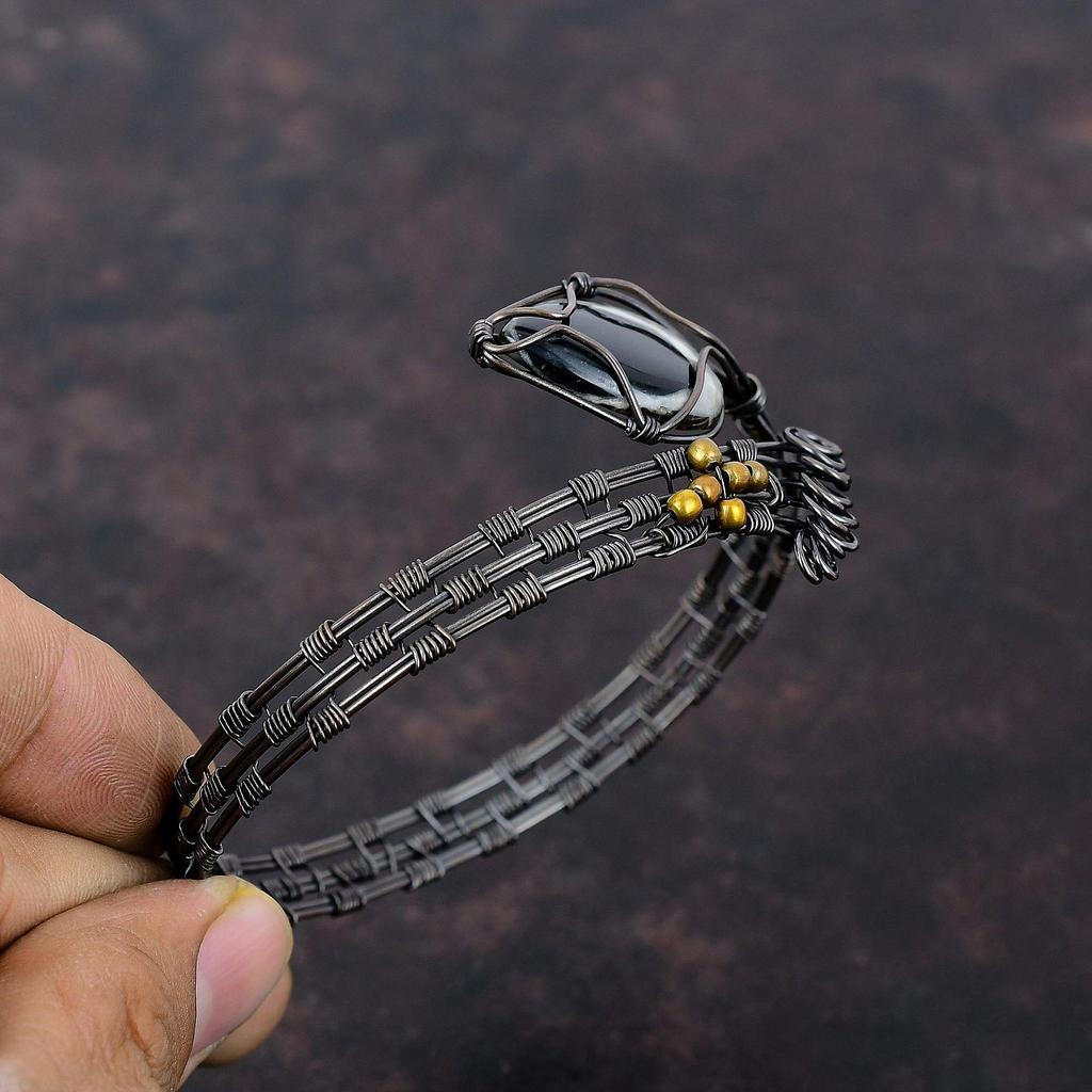 Марокканская грязь трещины окаменелость манжета браслет медная проволока обмотка регулируемый браслет ручной работы медная проволока обмотка ювелирные изделия драгоценный камень браслет для подарка