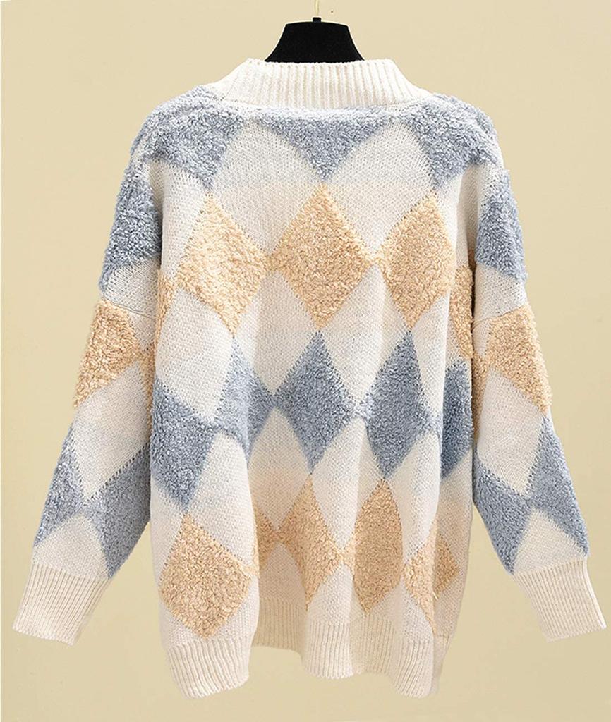 Пушистый Аргайл Толстый Холодный Свободный Зимний Пушистый Пушистый Пушистый Осенний Боа Боа Боа Боа Боа Боа Флисовый Боа Флисовый Длинный [Henri] Кардиган, Верхняя одежда,