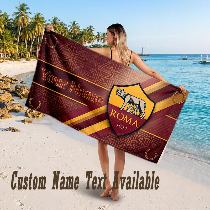 AS Roma FC Design Beach Towel Custom Text Large Towel for Beach Vacation
