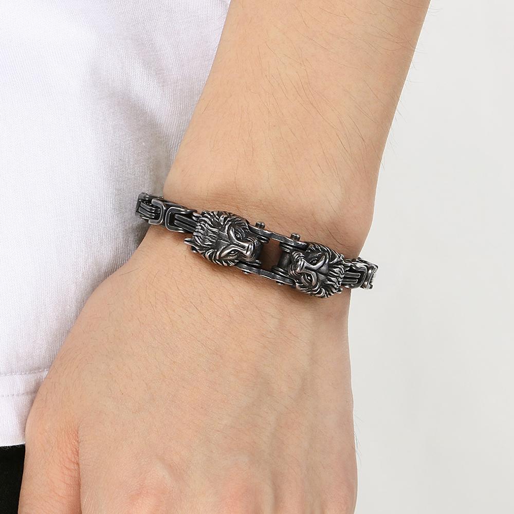 Крутой мужской браслет-цепочка с головой льва шириной 7 мм, винтажный, черненый, из нержавеющей стали 316l, готическая байкерская бижутерия для мужчин