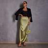 Women Fishtail Skirt with Large Hem High Waist Hip Wrapped Imitation Silk Maxi Skirt Solid Color Slimming Satin Skirt