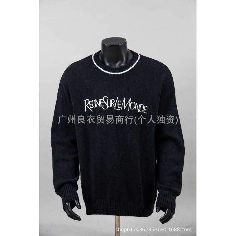 Unisex Streetwear Knit Sweater With Graphic Print Loose Fit Cotton Blend Pullover Casual Hip Hop Style