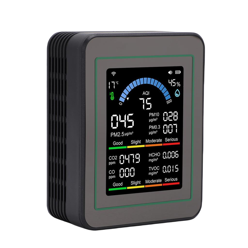 Монитор качества воздуха 10 в 1, цветной ЖК-экран, комнатный детектор PM0.3 PM2.5 PM10 CO CO2 HCHO TVOC температуры и влажности, подходит для