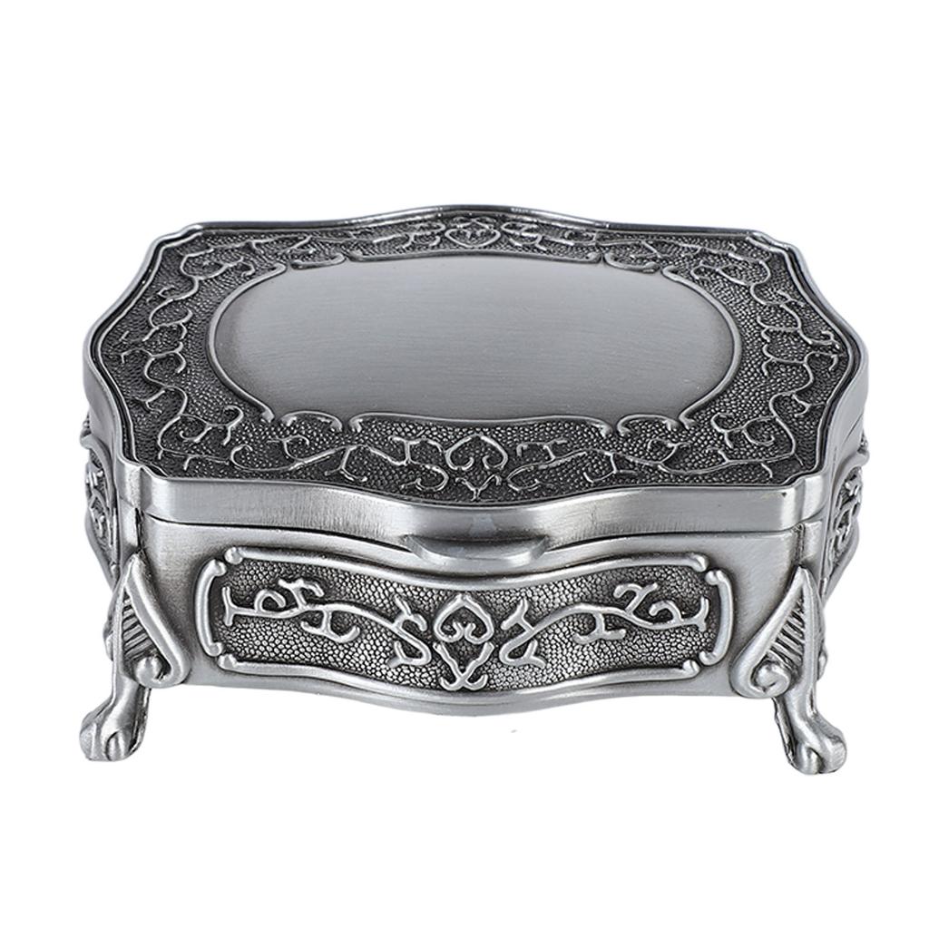 Metal Jewelry Box Engraving Pattern Exquisite Vintage Trinket Box with Soft Velvet Inner for Rings