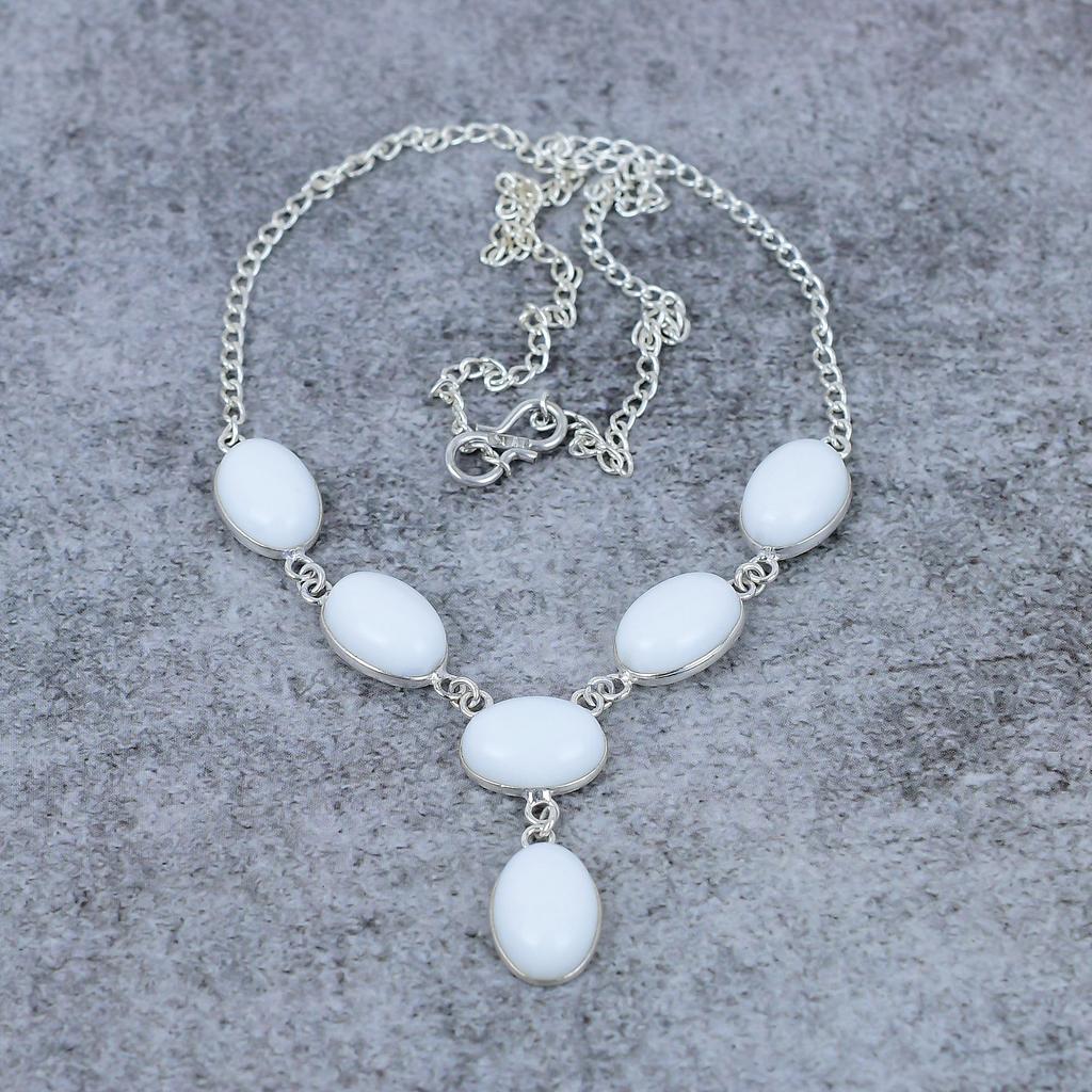 Белый коралл драгоценный камень ручной работы 925 стерлинговое серебро ювелирное изделие ожерелье 18" M-406