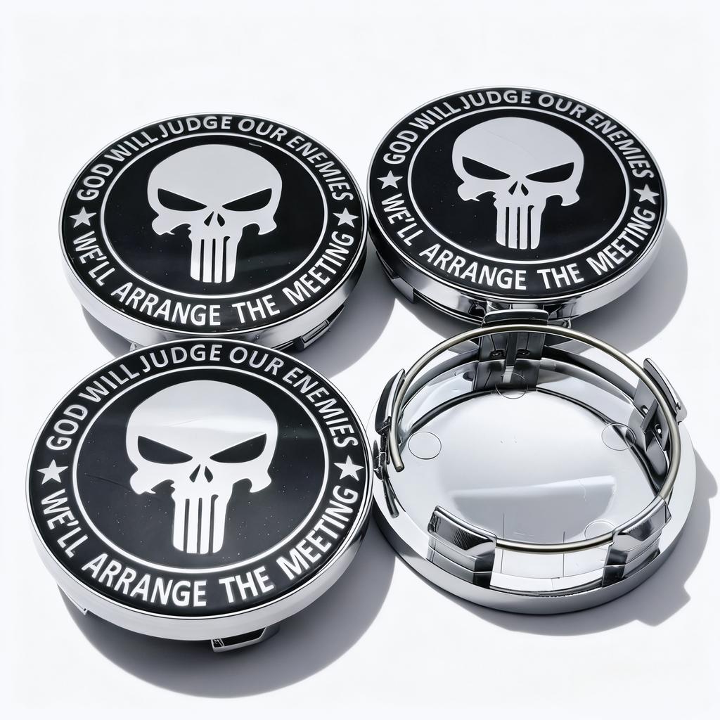 4pcs Skull Logo Emblem Badge Car Wheel Center Caps OD 58MM ID 54MM Wheels Hub Cap Rim Hubcaps Dust Cover Replace Car Accessories
