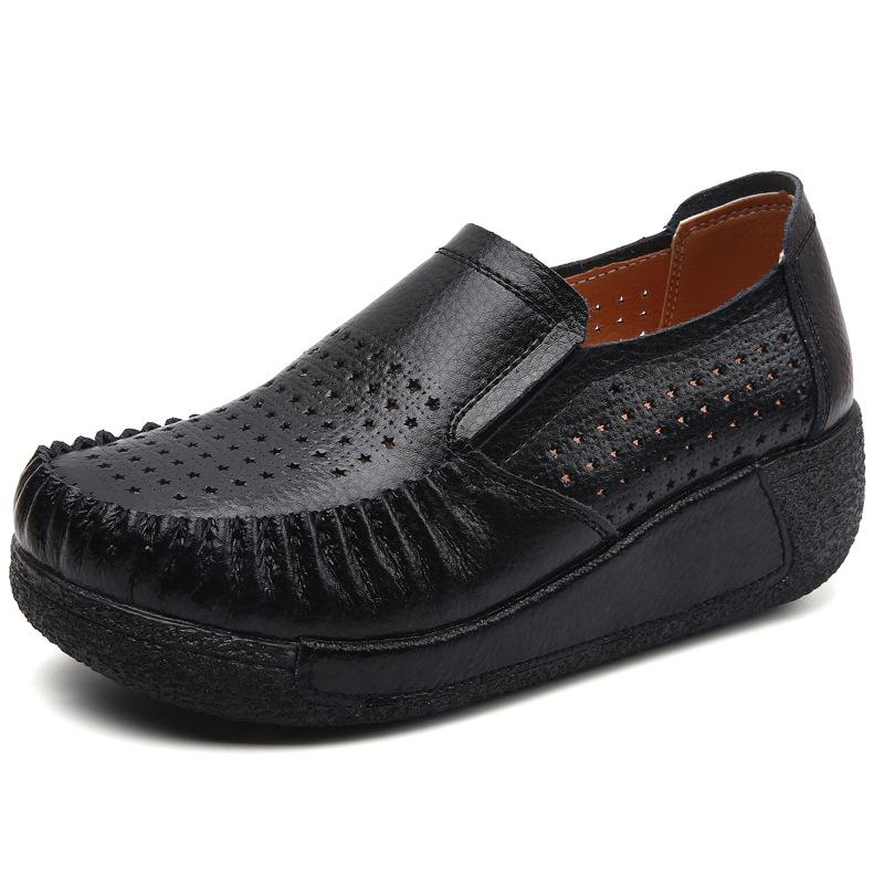 Breathable Summer Women's Shoes Flat Platform Ladies Sneakers Female Hollows Cow Suede Leather Woman Loafers Wedges Slip On Shoe