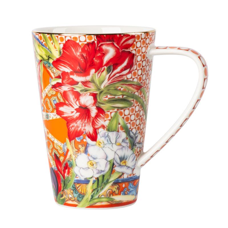 Цветущая кружка для питья дома, керамическая, ретро, для завтрака, кружка высокой ценности, большой емкости, для кофе