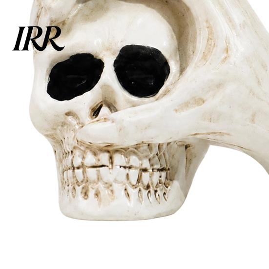 Spooky Secret Room Props Halloween Skull Hand Sculpture, Gothic Skeleton Head Figurine, Resin Vintage Yellowed Sculpture Decoration for Bedroom Living