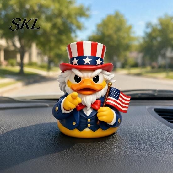 Military Enthusiast Collectible Duck Figurine, Patriotic Veteran Ornament for Car Dashboard, Resin Red White And Blue Decor Independence Day Memorial