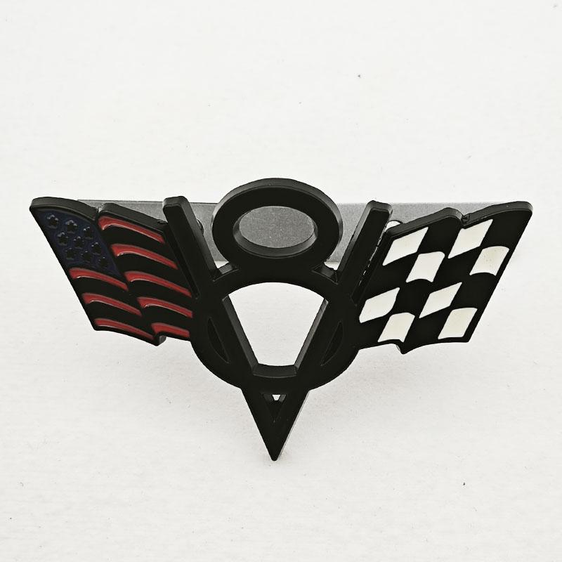 3D Metal V8 Engine Badge Cross Flag Car Emblem Front Grille Decal Trunk Sticker Universal Auto Styling Accessories