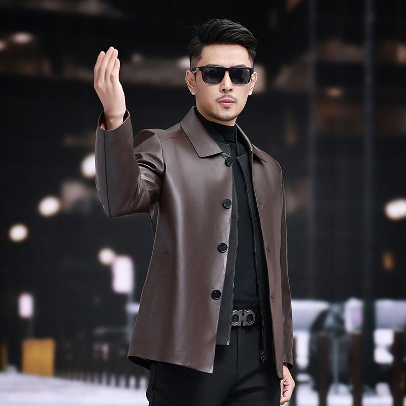 Мужская куртка из натуральной кожи осень-зима новая однобортная куртка средней длины из овчины для людей среднего и пожилого возраста