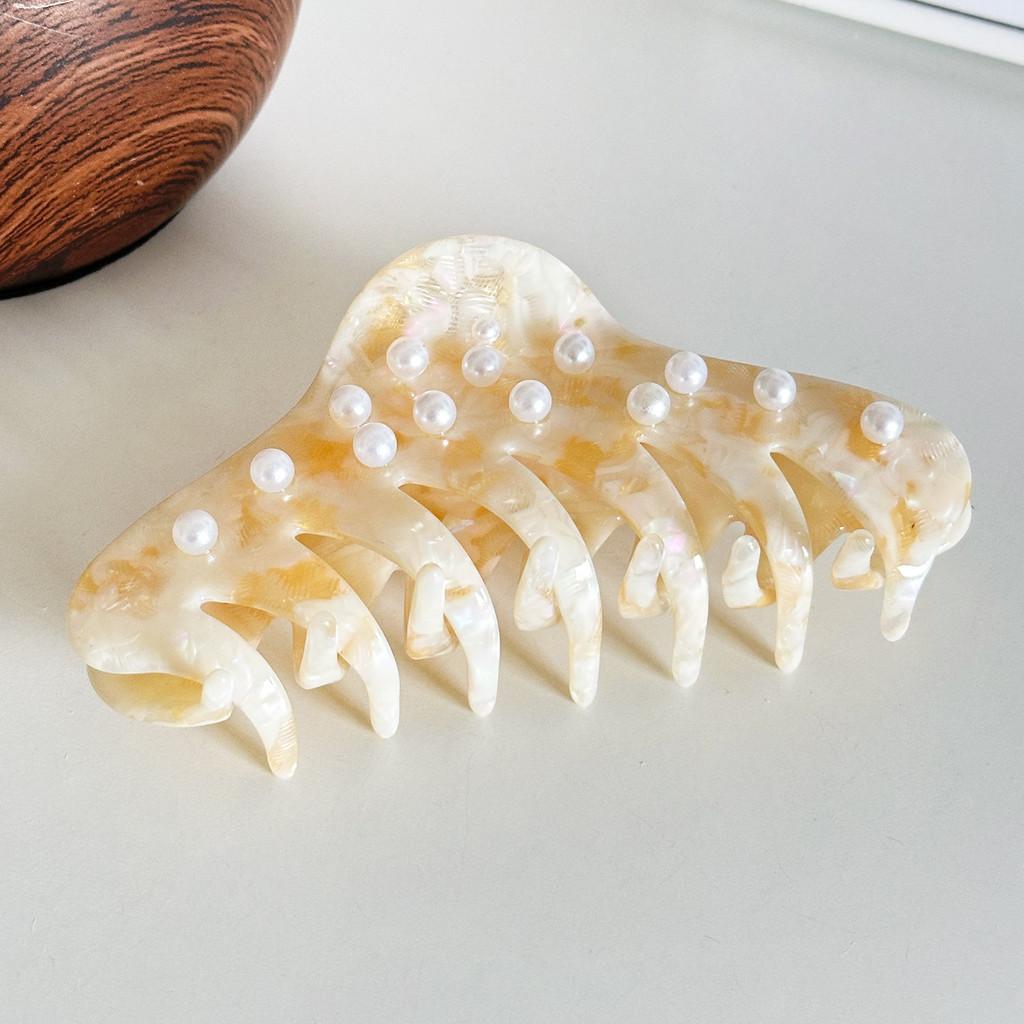 Fashionable Large Acetate Hair Claw With Pearl Accents Versatile For Any Occasion