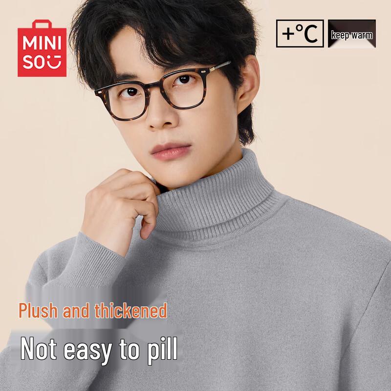 MINISO Men's Fleece-Lined High-Neck Pullover Sweater