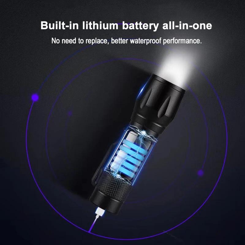 Мини светодиодный фонарик COB+XPE Портативный фонарь USB-зарядка Кемпинговый фонарь Масштабируемый фокусирующий свет Тактический фонарик с зажимом для ручки
