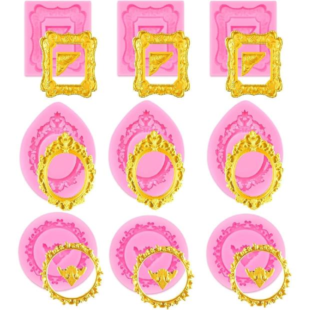 6 PCS Photo Frame Silicone Molds Frame Chocolate Silicone Molds Vintage Style Picture Frame Moulds for Cake Decorating Cupcake Topper Chocolate Candy
