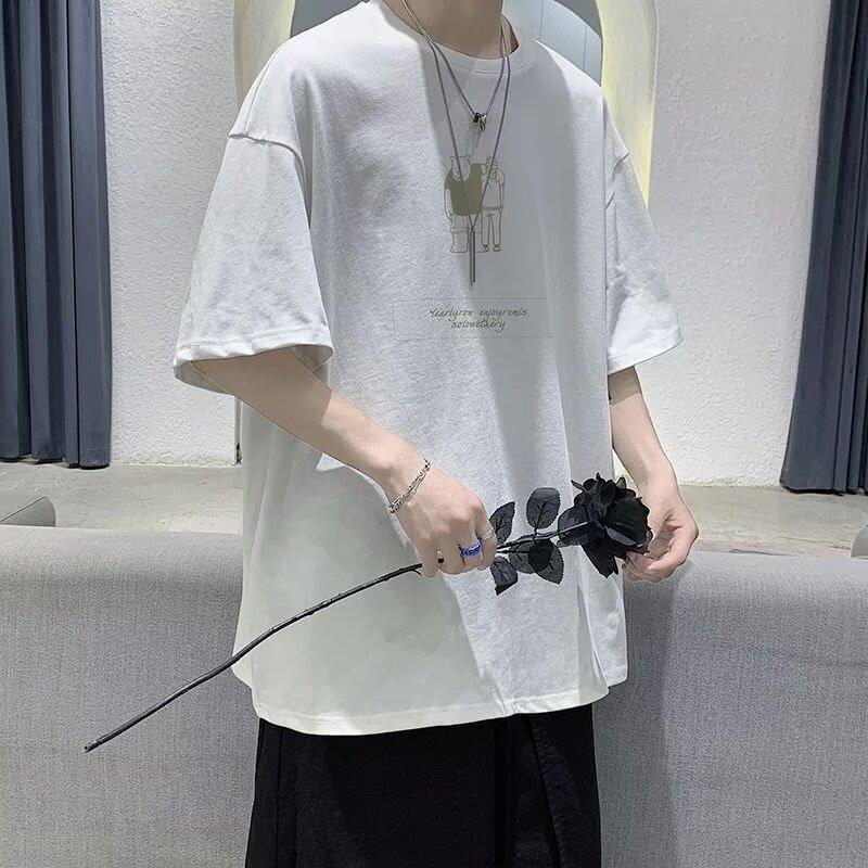 New Short-Sleeved T-shirt Men's Summer Korean Style Trendy Simple Half Sleeve Top Hong Kong Style Loose Casual Fashion Brand T-shirt